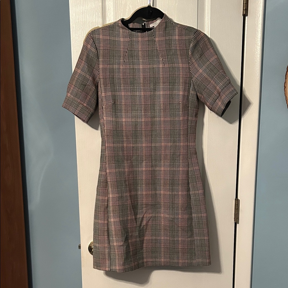 H&M Pink and Black Plaid Mini Dress